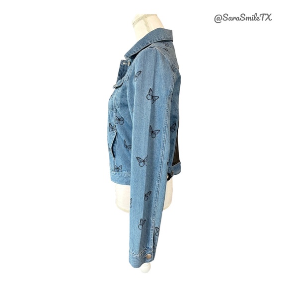 SAMANTHA SIPOS - Good Vibes Only - Embroidered Butterfly Denim & Leather Jacket - Picture 13 of 16